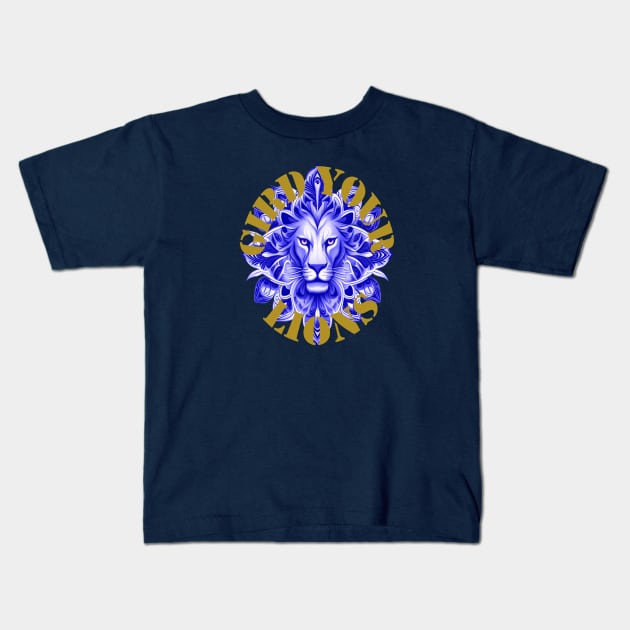 Gird Your Lions England Motivational Idiom Blue Kids T-Shirt by taiche